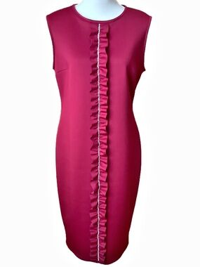 Periphery Deep Berry Red Scuba Ruffle Sheath Dress L NWT